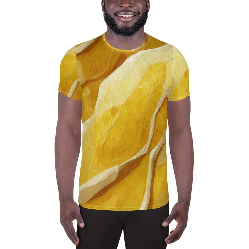 Mens Stretch Fit Athletic Sports T-shirt - Rustic Yellow Stone Print