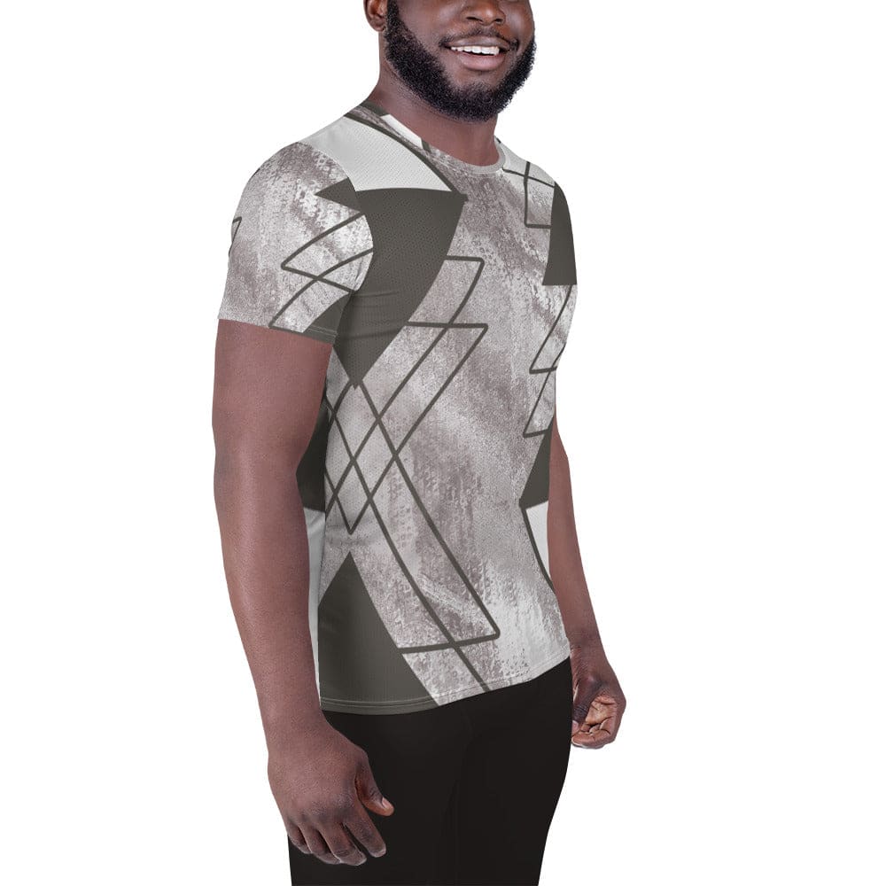 Mens Stretch Fit Athletic Sports T-shirt - Ash Grey and White Triangular