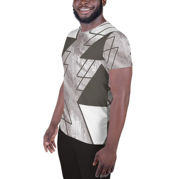 Mens Stretch Fit Athletic Sports T-shirt - Ash Grey and White Triangular