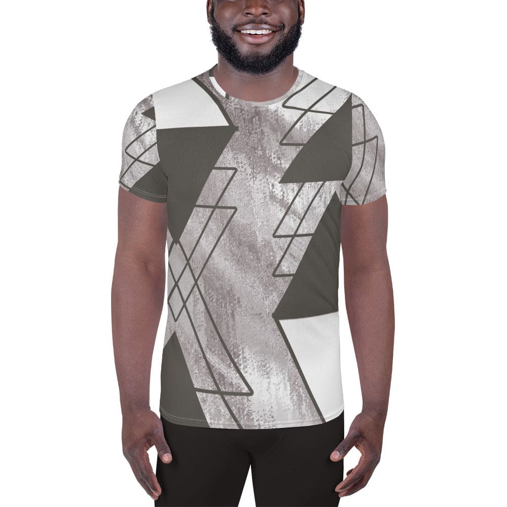 Mens Stretch Fit Athletic Sports T-shirt - Ash Grey and White Triangular