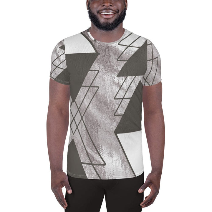 Mens Stretch Fit Athletic Sports T-shirt - Ash Grey and White Triangular