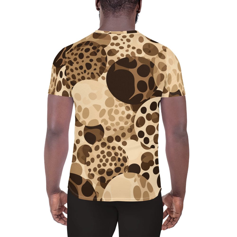Mens Stretch Fit Athletic Sports T-shirt - Beige Brown Spotted Print