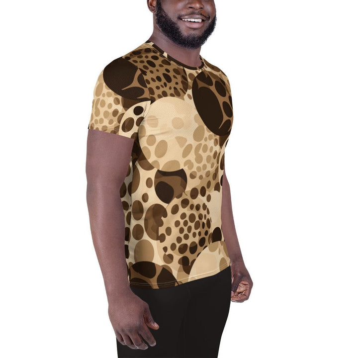 Mens Stretch Fit Athletic Sports T-shirt - Beige Brown Spotted Print
