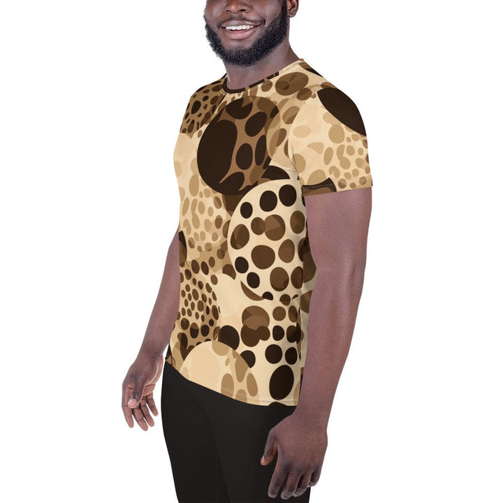 Mens Stretch Fit Athletic Sports T-shirt - Beige Brown Spotted Print