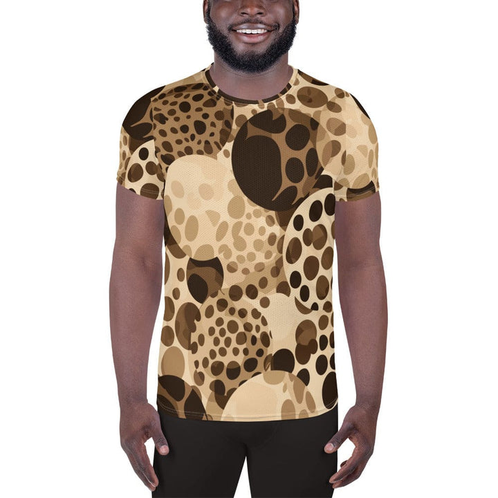 Mens Stretch Fit Athletic Sports T-shirt - Beige Brown Spotted Print