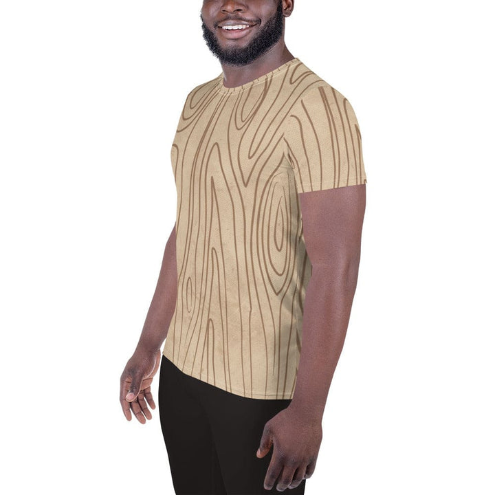 Mens Stretch Fit Athletic Sports T-shirt - Beige Brown Tree Sketch Lines