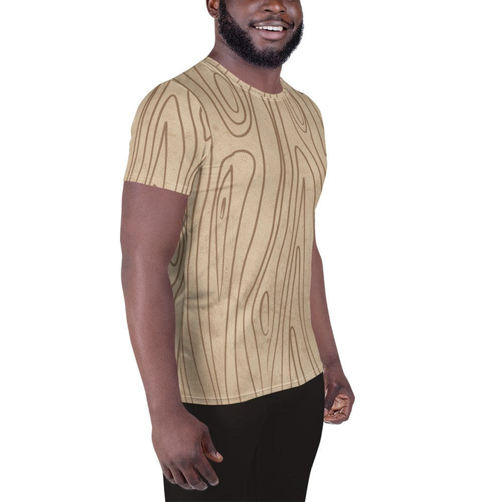 Mens Stretch Fit Athletic Sports T-shirt - Beige Brown Tree Sketch Lines
