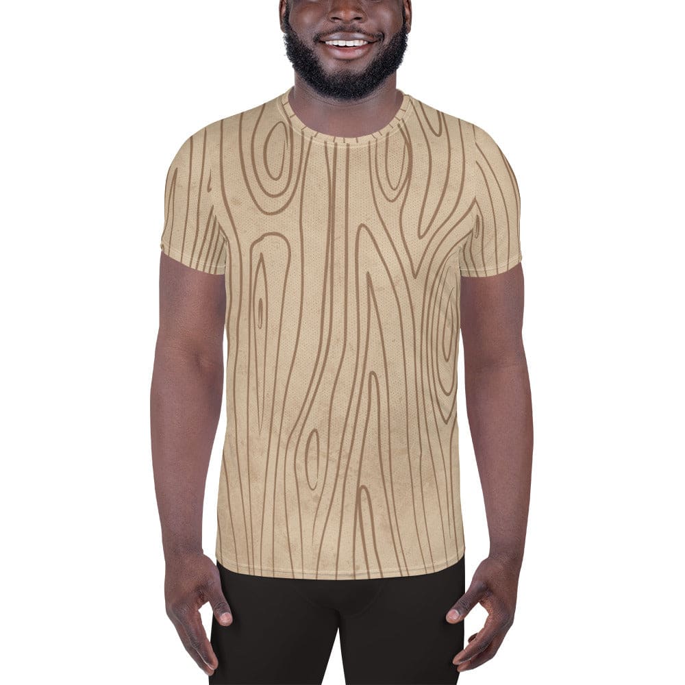 Mens Stretch Fit Athletic Sports T-shirt - Beige Brown Tree Sketch Lines