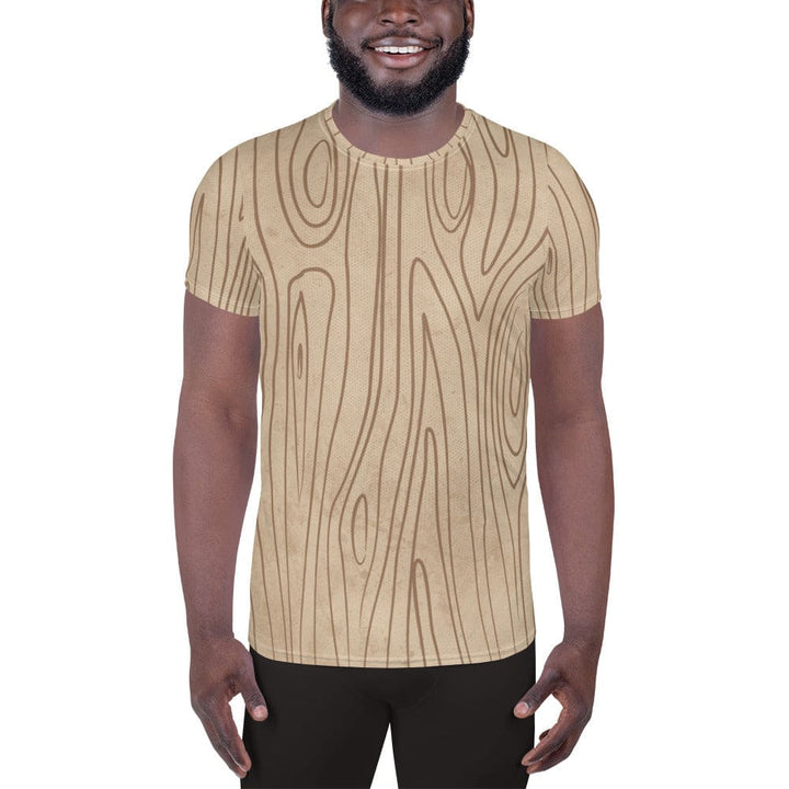 Mens Stretch Fit Athletic Sports T-shirt - Beige Brown Tree Sketch Lines