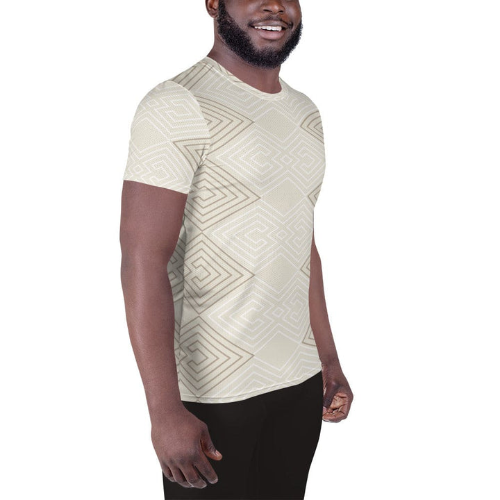 Mens Stretch Fit Athletic Sports T-shirt - Beige Brown Aztec Geometric