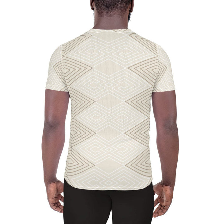 Mens Stretch Fit Athletic Sports T-shirt - Beige Brown Aztec Geometric