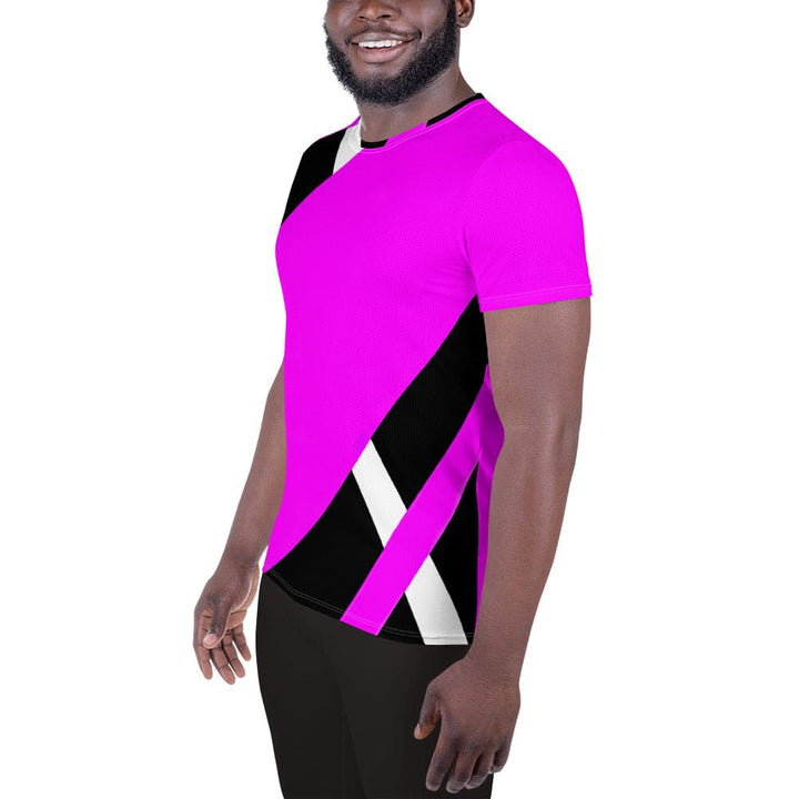Mens Stretch Fit Athletic Sports T-shirt - Black and Pink Pattern