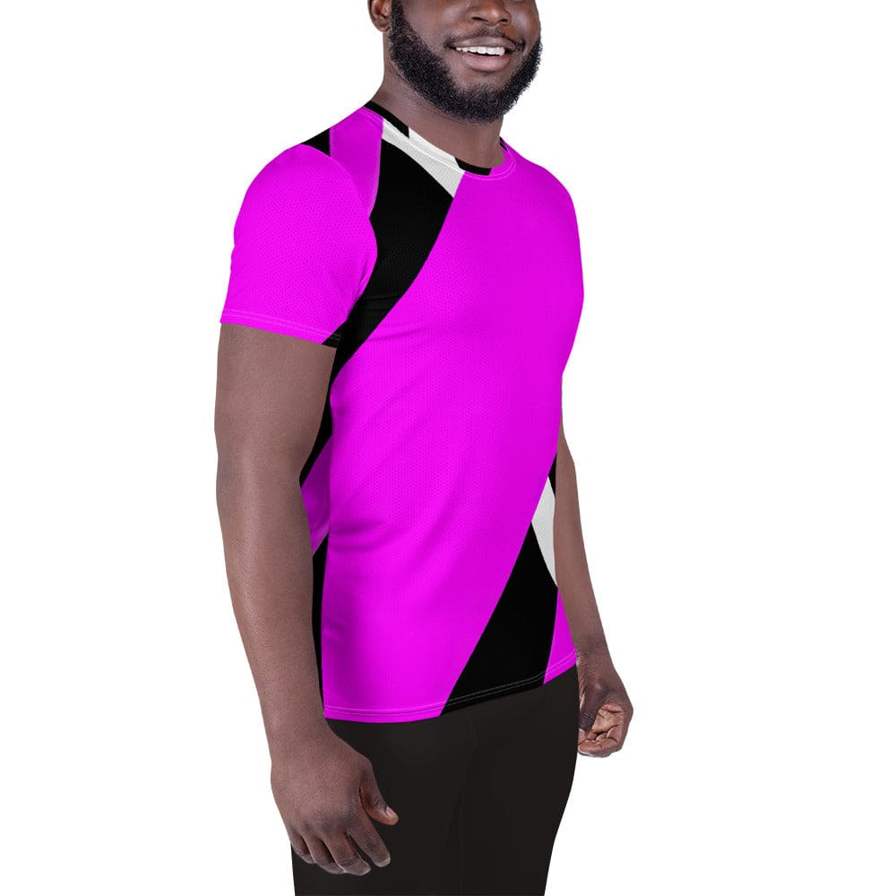 Mens Stretch Fit Athletic Sports T-shirt - Black and Pink Pattern