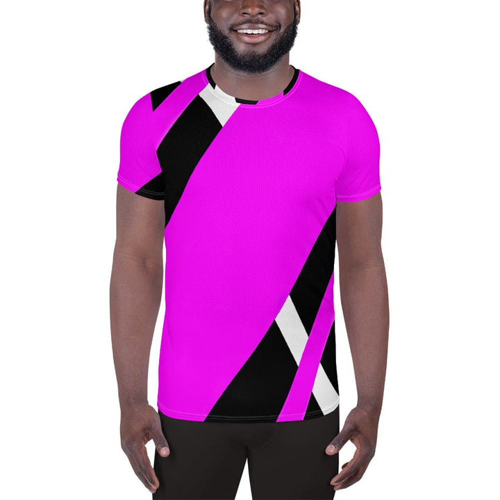 Mens Stretch Fit Athletic Sports T-shirt - Black and Pink Pattern