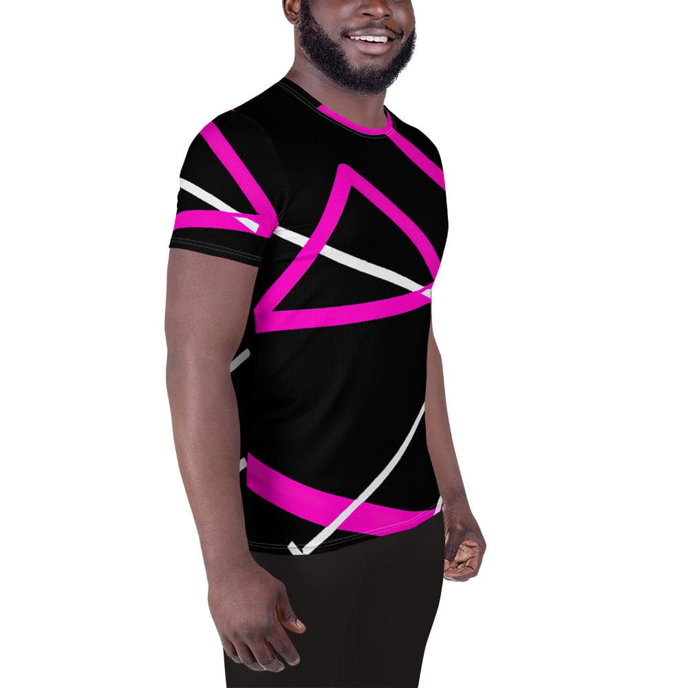 Mens Stretch Fit Athletic Sports T-shirt - Black and Pink Pattern