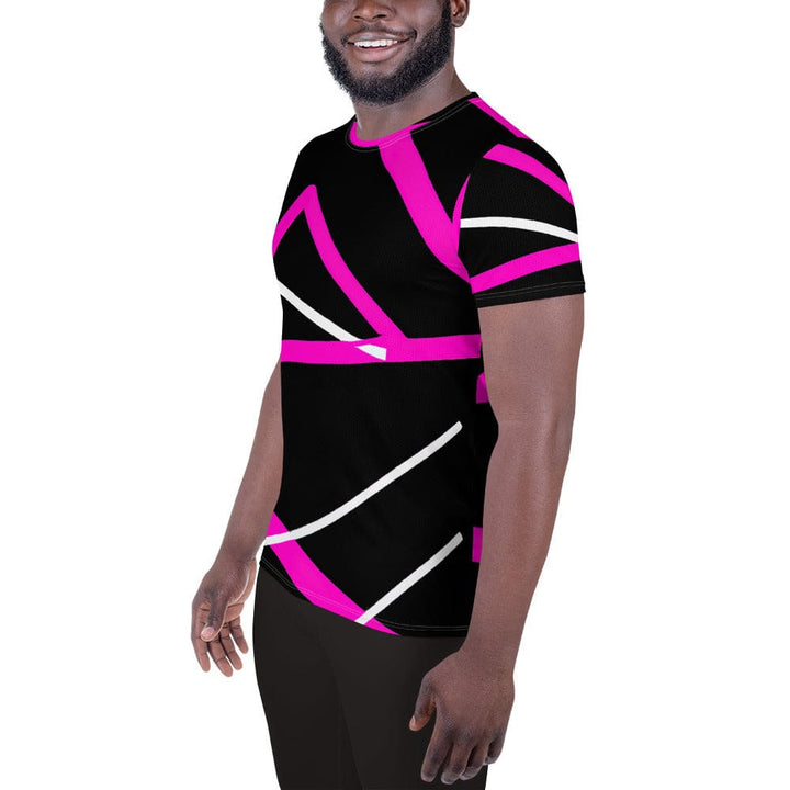 Mens Stretch Fit Athletic Sports T-shirt - Black and Pink Pattern