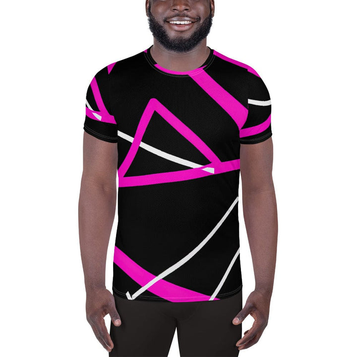 Mens Stretch Fit Athletic Sports T-shirt - Black and Pink Pattern