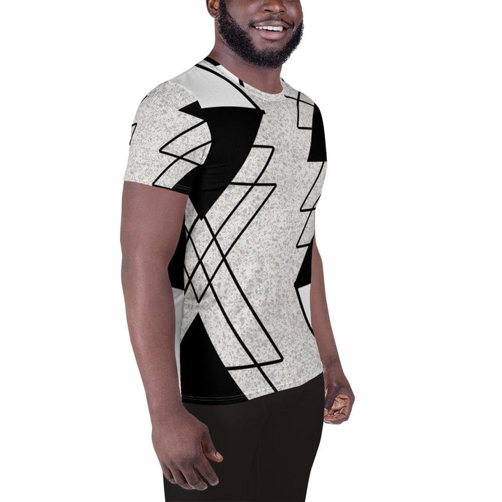 Mens Stretch Fit Athletic Sports T-shirt - Black and White Ash Grey