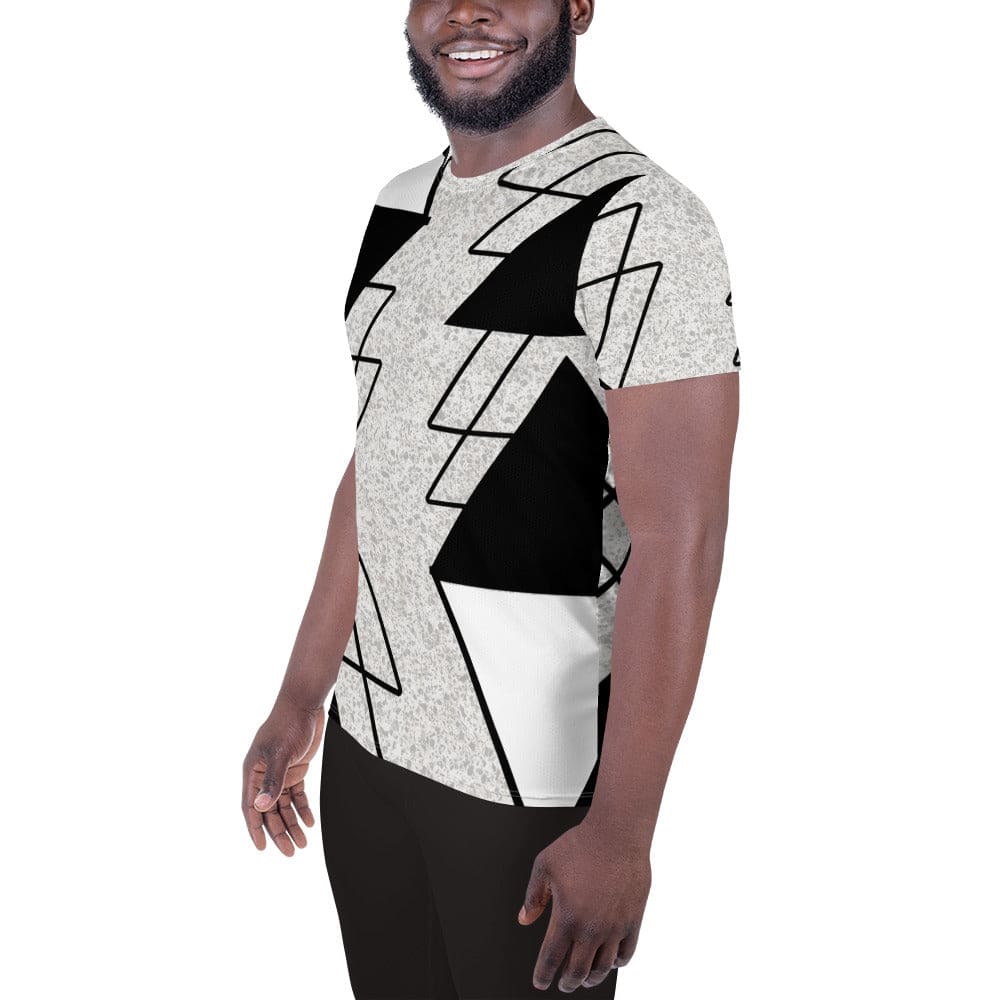 Mens Stretch Fit Athletic Sports T-shirt - Black and White Ash Grey