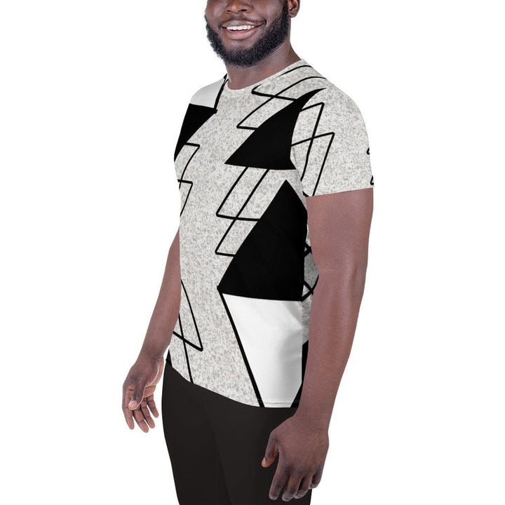 Mens Stretch Fit Athletic Sports T-shirt - Black and White Ash Grey