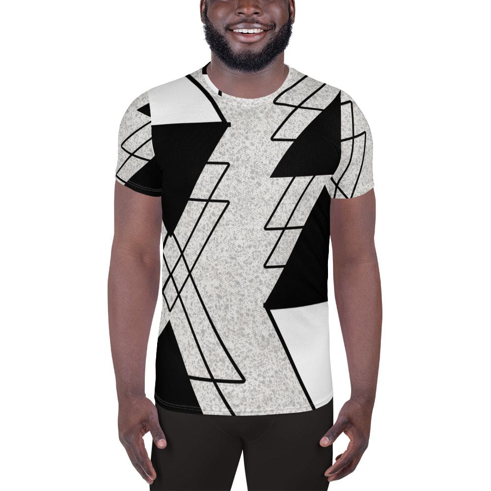 Mens Stretch Fit Athletic Sports T-shirt - Black and White Ash Grey