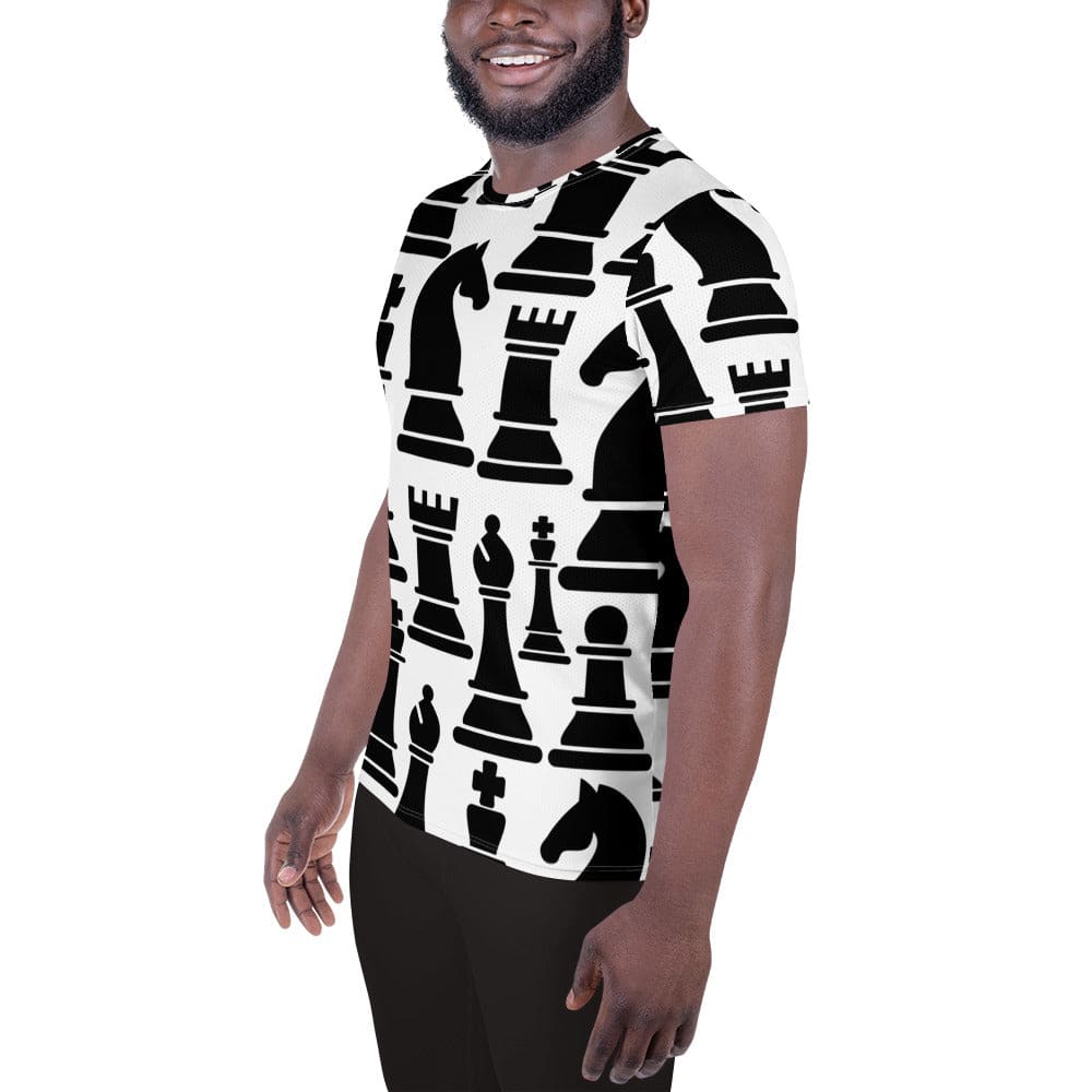 Mens Stretch Fit Athletic Sports T-shirt - Black and White Chess Print