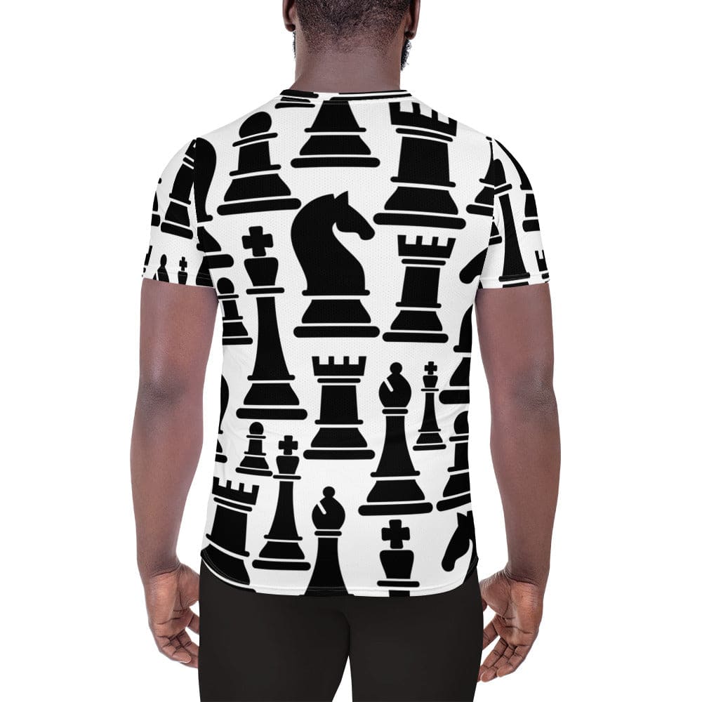 Mens Stretch Fit Athletic Sports T-shirt - Black and White Chess Print
