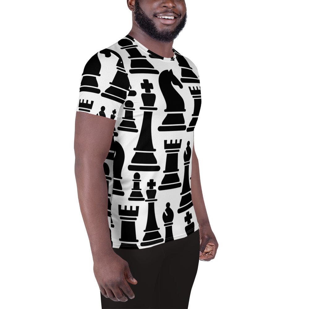 Mens Stretch Fit Athletic Sports T-shirt - Black and White Chess Print