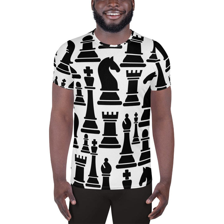 Mens Stretch Fit Athletic Sports T-shirt - Black and White Chess Print