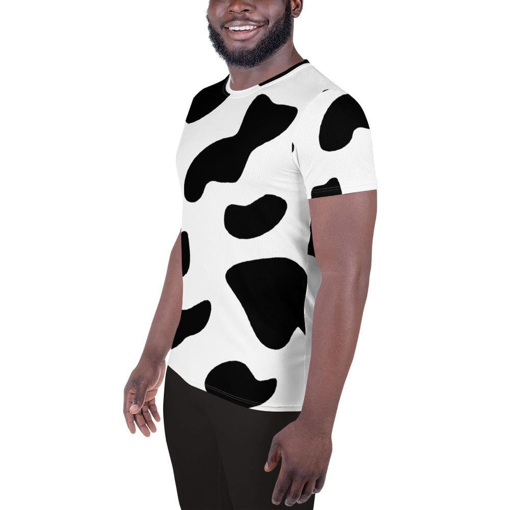Mens Stretch Fit Athletic Sports T-shirt - Black White Cow Print