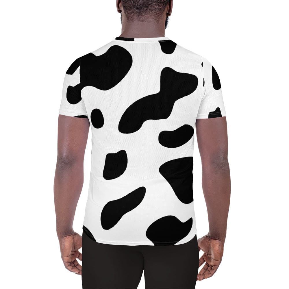 Mens Stretch Fit Athletic Sports T-shirt - Black White Cow Print