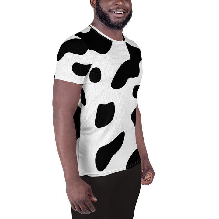 Mens Stretch Fit Athletic Sports T-shirt - Black White Cow Print