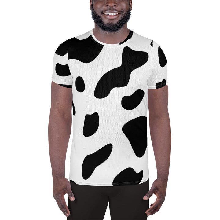 Mens Stretch Fit Athletic Sports T-shirt - Black White Cow Print