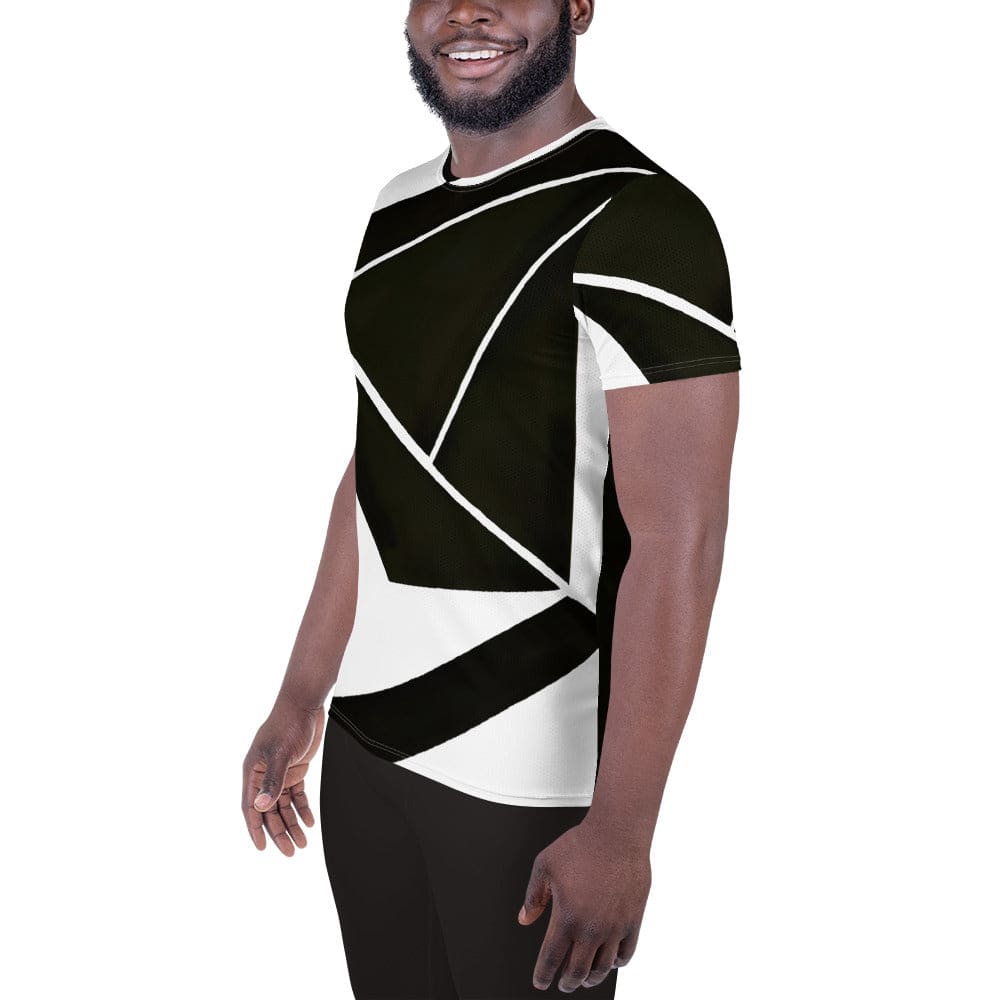 Mens Stretch Fit Athletic Sports T-shirt - Black and White Geometric