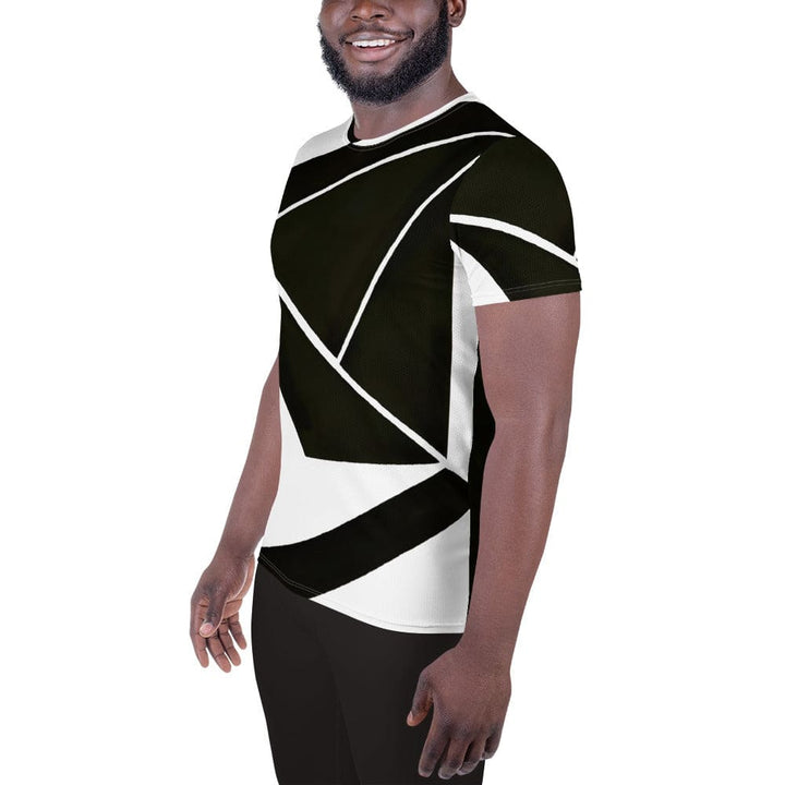 Mens Stretch Fit Athletic Sports T-shirt - Black and White Geometric