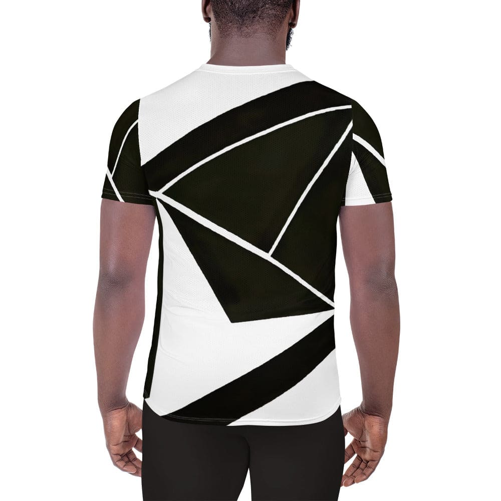 Mens Stretch Fit Athletic Sports T-shirt - Black and White Geometric