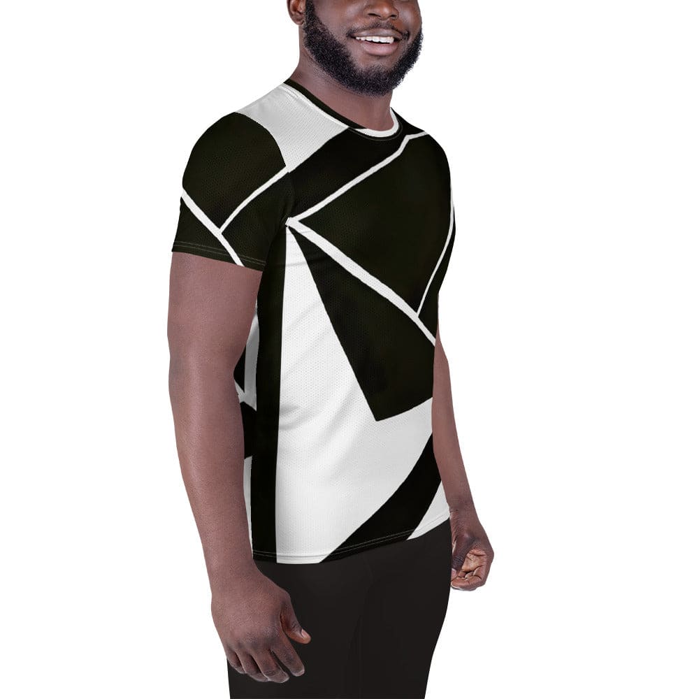 Mens Stretch Fit Athletic Sports T-shirt - Black and White Geometric