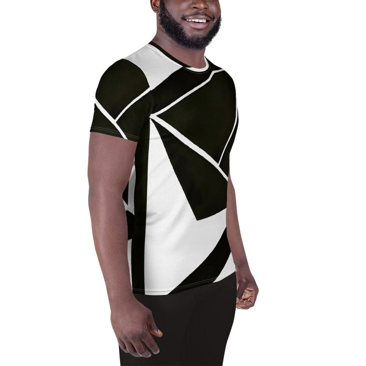 Mens Stretch Fit Athletic Sports T-shirt - Black and White Geometric