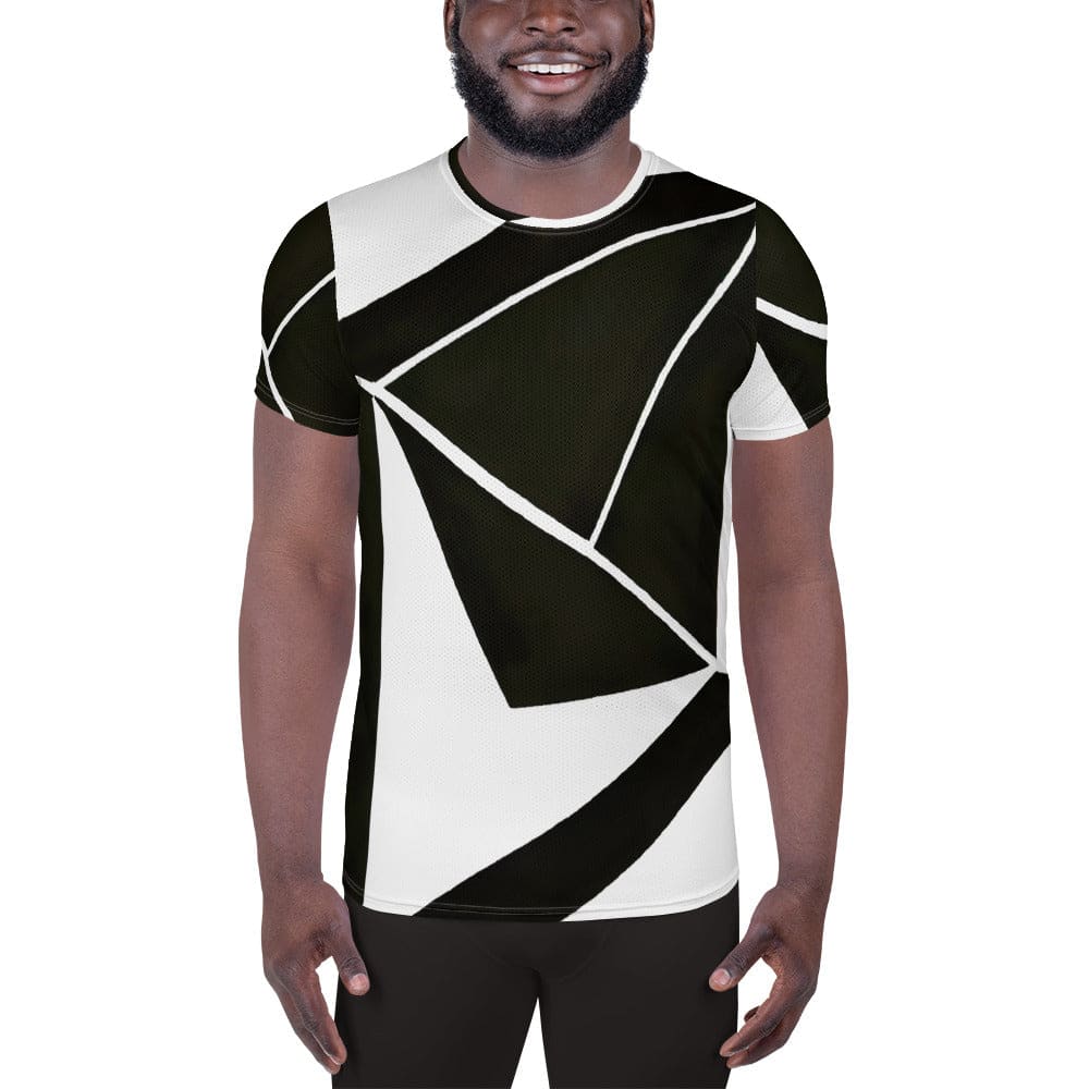 Mens Stretch Fit Athletic Sports T-shirt - Black and White Geometric