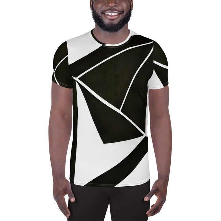Mens Stretch Fit Athletic Sports T-shirt - Black and White Geometric