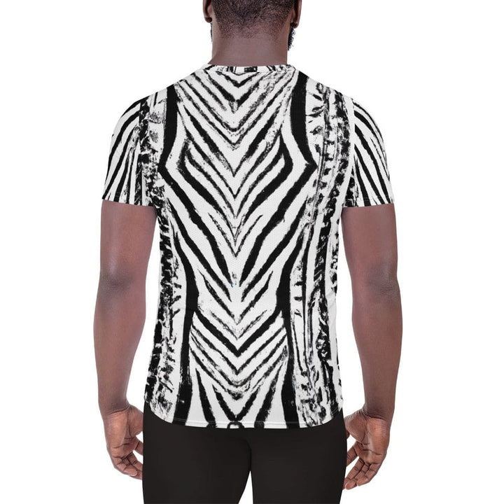 Mens Stretch Fit Athletic Sports T-shirt - Black White Native Print