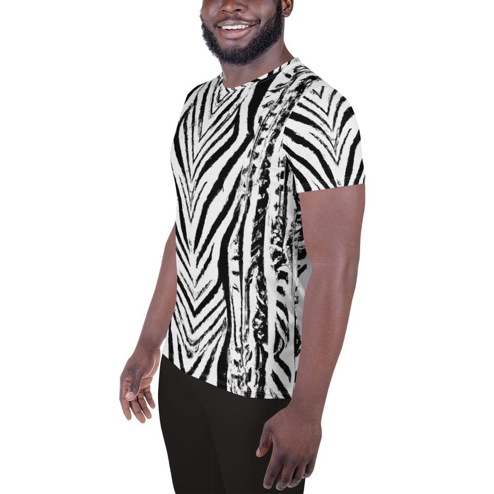 Mens Stretch Fit Athletic Sports T-shirt - Black White Native Print