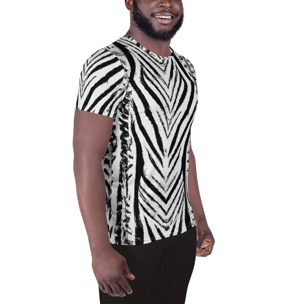 Mens Stretch Fit Athletic Sports T-shirt - Black White Native Print