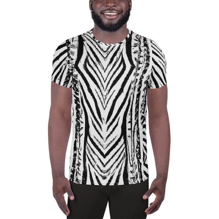 Mens Stretch Fit Athletic Sports T-shirt - Black White Native Print