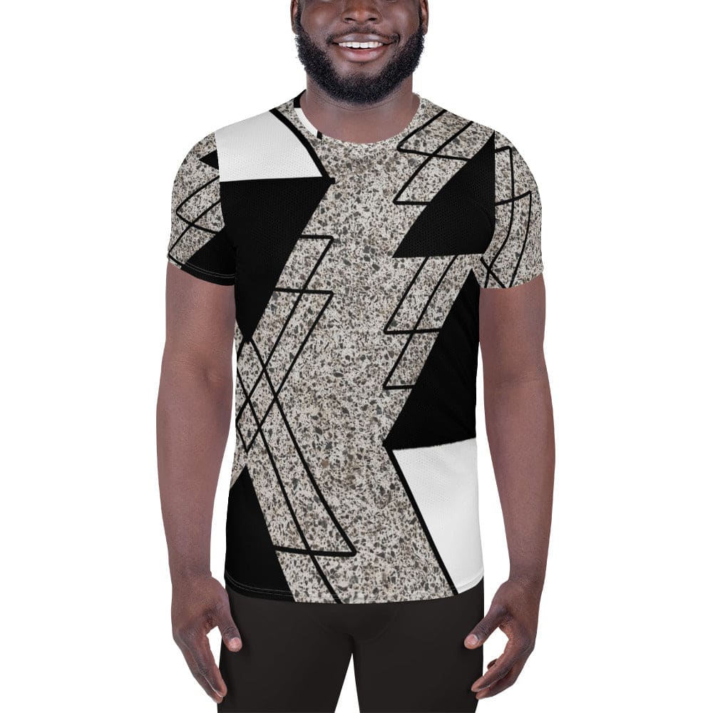 Mens Stretch Fit Athletic Sports T-shirt - Black and White Triangular