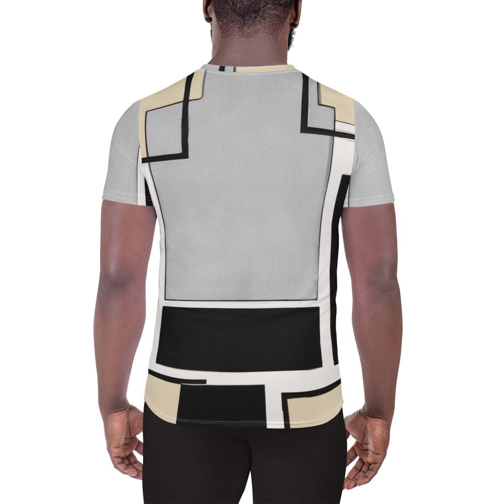 Mens Stretch Fit Athletic Sports T-shirt - Black Grey Abstract Pattern