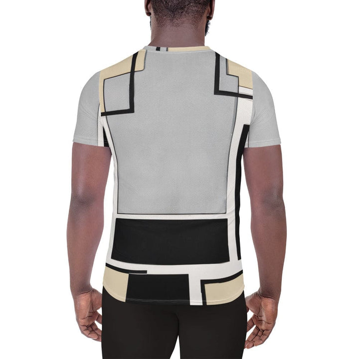 Mens Stretch Fit Athletic Sports T-shirt - Black Grey Abstract Pattern