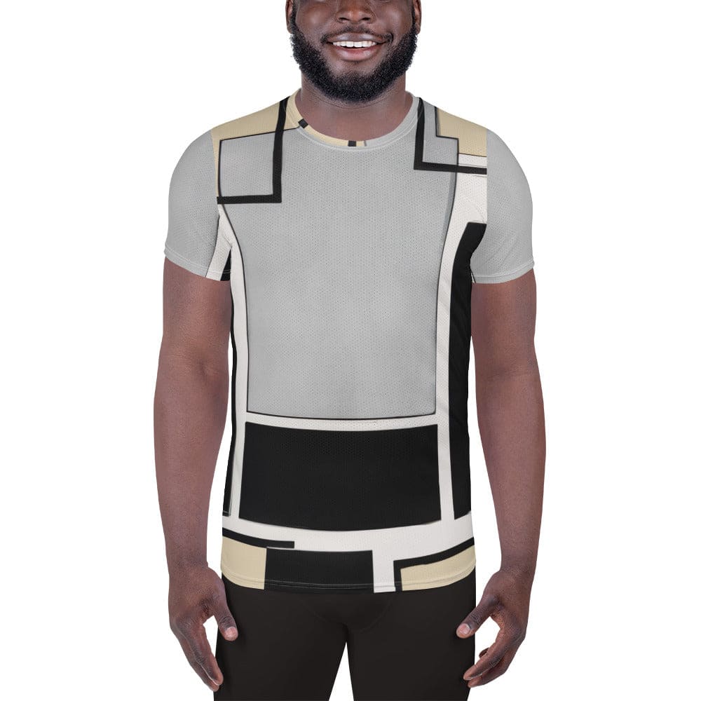 Mens Stretch Fit Athletic Sports T-shirt - Black Grey Abstract Pattern