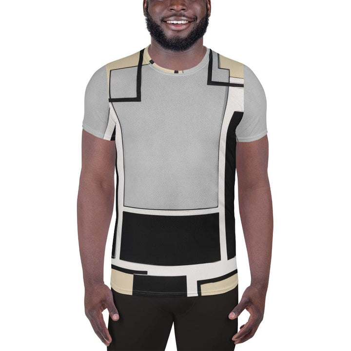 Mens Stretch Fit Athletic Sports T-shirt - Black Grey Abstract Pattern