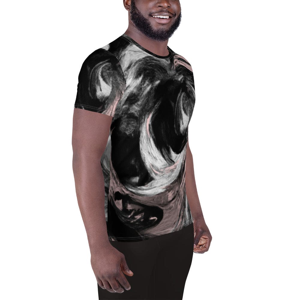 Mens Stretch Fit Athletic Sports T-shirt - Black Pink White Abstract